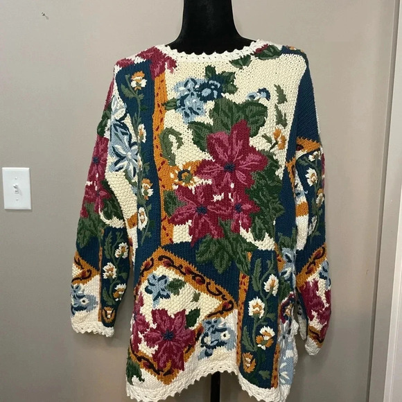Vintage M.J. Caroll Colorful Floral Heavy Knit Sweater - Picture 2 of 11